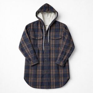 Helix Shacket Navy and Tan Plaid Hooded Jacket